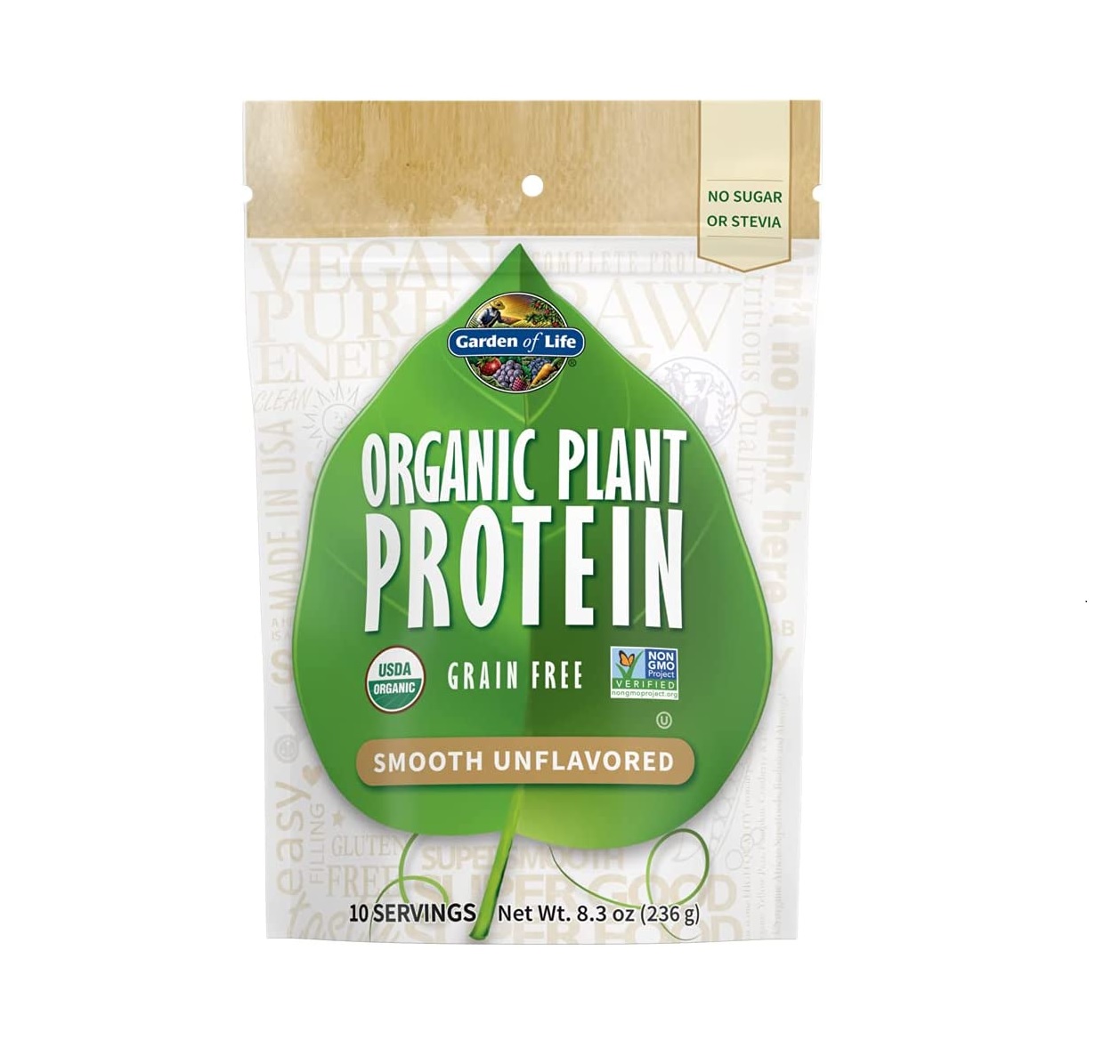 Garden of Life Organic Plant Protein Smooth Unflavored Protein Powder without Stevia